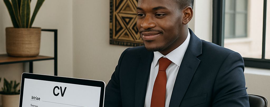 A confident job candidate sitting in an interview.